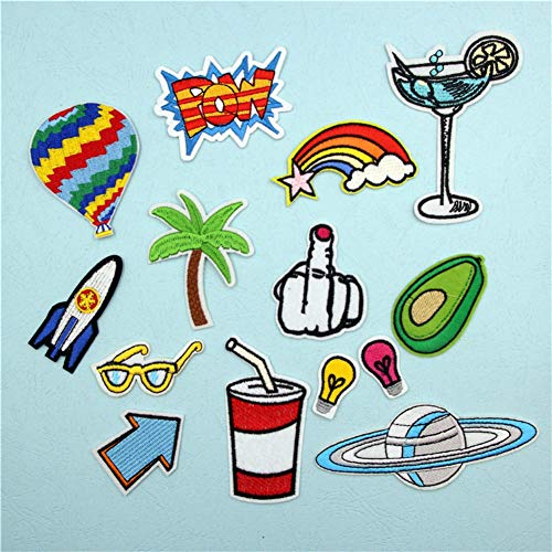 ESHOO 14 Pieces DIY Rainbow Embroidery Applique Patches Sew on Clothing, Bag, Curtain Sewing Flowers Applique DIY Accessory