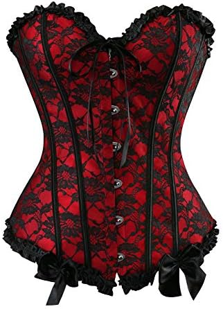 YAQKUOA Womens Corset Plus Size Sexy Lingerie Floral Lace Up Boned Overbust Bustier Top
