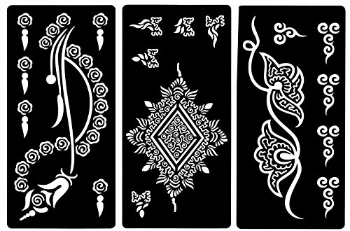 Zaffron Henna Mehendi Mehndi Stencil Sheets for Eid Ramadan Diwali Mehendi Raat or Wedding Parties (Design Pack 2, Set of 6 Sheets)