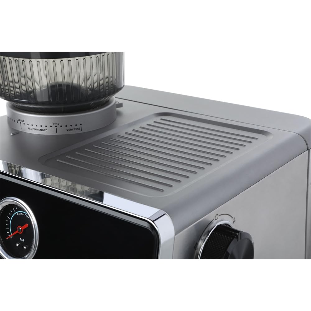 Vestel SESM9090 X Grinding Siebträgermaschine mit Auto-Tamping-Funktion, Edelstahlkegelmahlwerk, 200 gr Kaffeebohnenbehälter, 20 Bar, 1500 W, Edelstahl/schwarz, 15000412 2