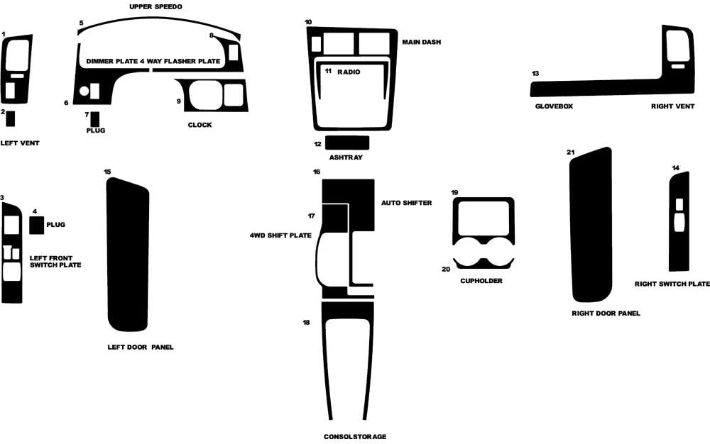 Rvinyl Rdash Dash Kit Decal Trim for Toyota Tacoma 1995-1997 - Aluminum (Brushed Silver)