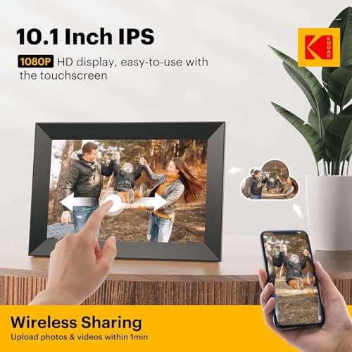 KODAK Digital Picture Frame WiFi 10.1 Inch HD IPS Touch Screen Electronic Picture Frame with 32 GB Memory, Automatic Picture Rotation, Share Photos or Videos Anywhere via App, Black