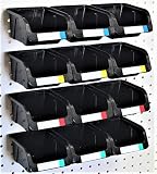 WallPeg Pegboard Bins - 12 Pack - Hooks to 1/4" or 3/16" Hole Peg Board - Organize Hardware, Accessories, Attachments, Workbench, Garage Storage, Craft Room, Tool Shed, Hobby Supplies (12 Black Bins)