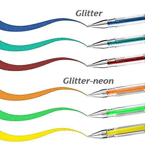 UnityStar 120-Set Glitter Gel Pen for Adult Coloring Books,60 Glitter Colors & 60 Ink Refills