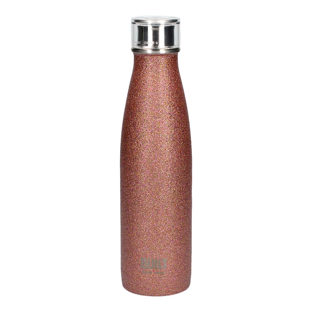 Built C000833 Perfect Seal Leakproof Insulated Water Bottle/Thermal Flask, Stainless Steel, 480 ml, Rose Gold Glitter