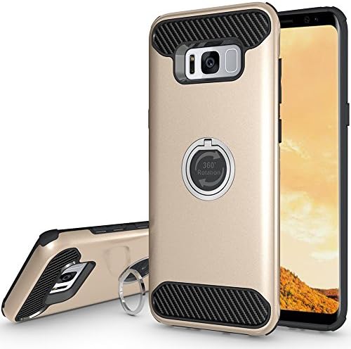 S8 Case with Kickstand,Amagle 360 Degree Rotating Ring Grip,Dual Layer Shockproof Impact Protection Case for Samsung Galaxy S8 (2017) (Gold)