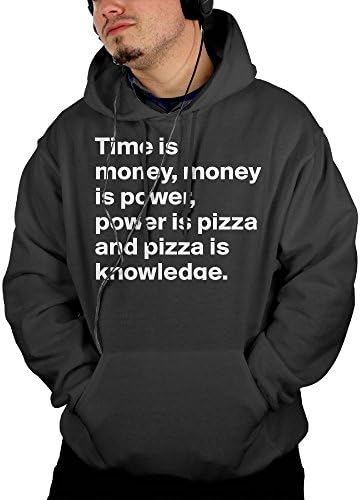 Mens Time Money Power Pizza Knowledge Pullover Hoodies Sweats With Front Pocket