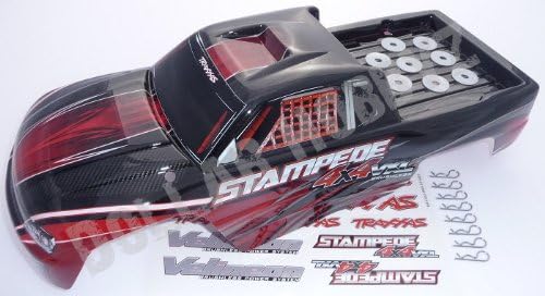 Traxxas Stampede 4x4 VXL RED/BLACK BODY & DECALS (posts clips shock tower (6708)