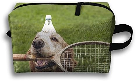 With Wristlet Cosmetic Bags Golden Retriever Bite Badminton Brush Pouch Portable Makeup Bag Zipper Wallet Hangbag Carry Case