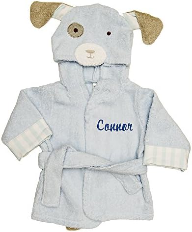 PERSONALIZED Baby Aspen BLUE Bow Wow PUPPY Hooded Terry Bath Robe Size 0-9 Mo