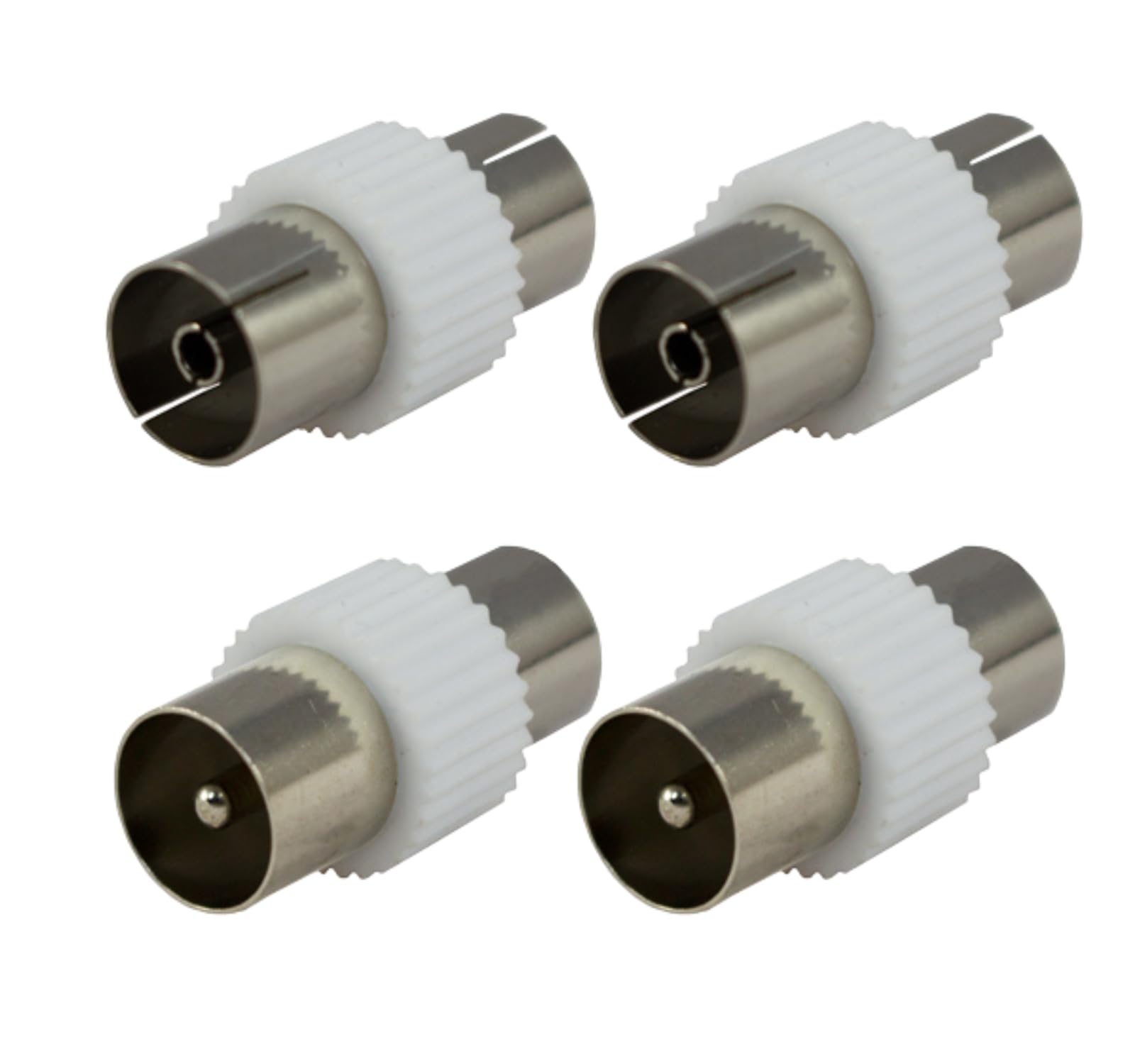 Relloh TV Aerial Coaxial Cable Connectors - Premium Nickel Plated 2x Male and 2x Female Connectors for Seamless Signal Transmission - Coaxial TV Aerial Connector Kit RF Coax Aerial Adapters