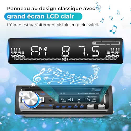 RDS Bluetooth Car Radio, CENXINY Bluetooth Car Radio, FM Car Radio, 1 DIN, 2USB, Charge 2.1 A, Aux-in, Micro SD Support iOS, Android