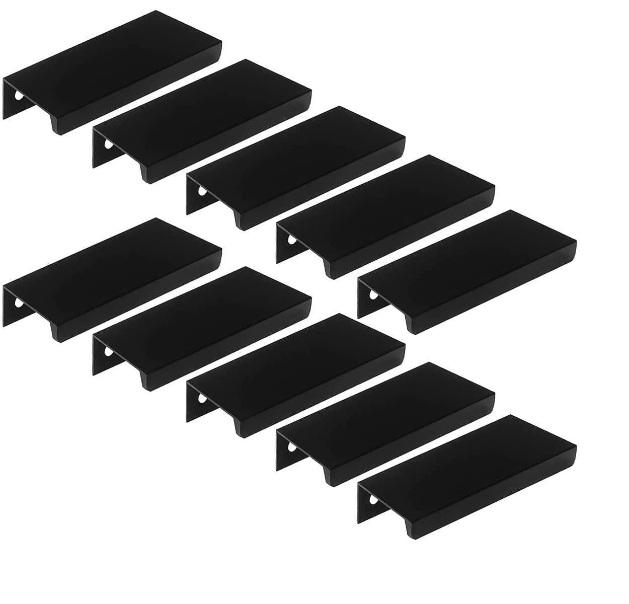 MARGUERASW Set of 10 Black Furniture Handles - Invisible Handles for Kitchen Furniture Black Matte Black Aluminium Alloy Distance 64 mm