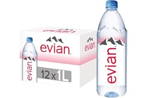 evian Natural Spring Water, Premium Water Bottles, 33.8 Fl Oz (Pack of 12)