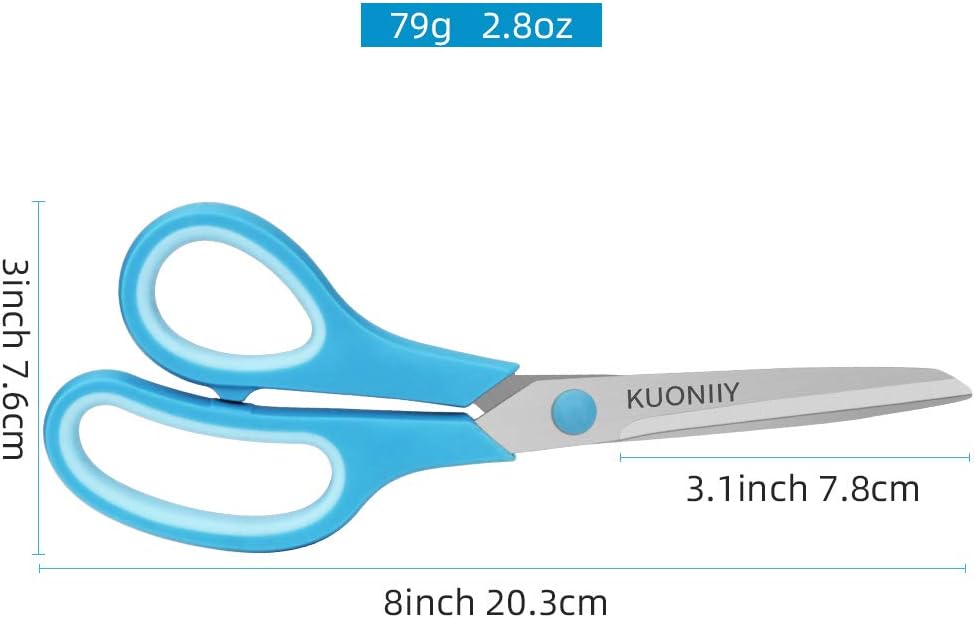 KUONIIY Scissors 8 Inch Soft Comfort-Grip Handles Sharp Blades, Set of 3, Red, Green, Blue, 3 pack - Image 3