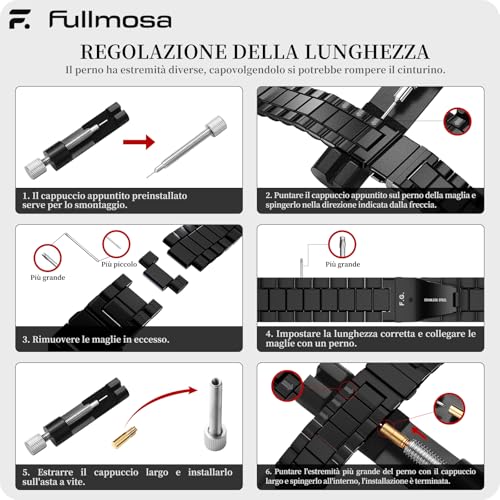 Fullmosa 22 mm 20 mm 18 mm Quick Release Stainless Steel Watch for Men Women, Replacement Metal Straps for Smartwatch Compatible with Samsung Galaxy Watch/Garmin, Black