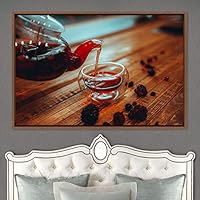 Framed Canvas Wall Art Cup of Tea Coffee Dark Drinks Farmhouse/Country Group Multicolor Photography Realism - 16x24 inches