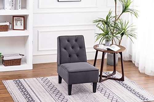 Haobo Armless Accent Chair, Button Tufted Slipper Chair Side Chair Single Sofa for Dining Room Living Room Bedroom Funiture (One Seat Gray 1) - Thumbnail 2