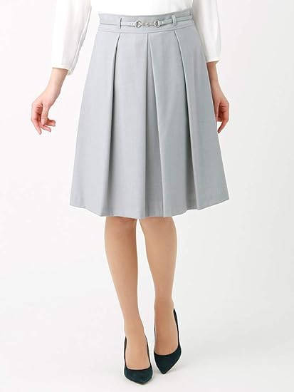 Amazon ザ スーツカンパニー 通年 ウォッシャブル ギャバストレッチ ベルト付きタックフレアスカート ライトグレー 40 スカート 通販