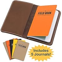 Handcrafted Stitched Leather Journal Notebook Cover with Inside Pocket: Includes 5 Bonus Refillable Field Note Book Journals/Compatible with Field Notes and Moleskine Cahier Notebook (3.5"x5.5")