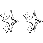 Dainty Hypoallergenic Star Stud Earrings for Women, 14K White Gold Plated Simple Small Jewelry