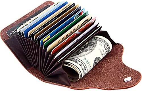 Credit Card Holder Wallet Genuine Leather for Men Women - 13 Card Slots Purple