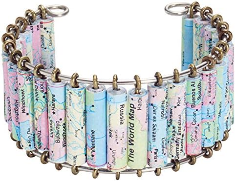 Women's Cuff Bracelet - World Map - Handmade - Lacquered Paper Beads