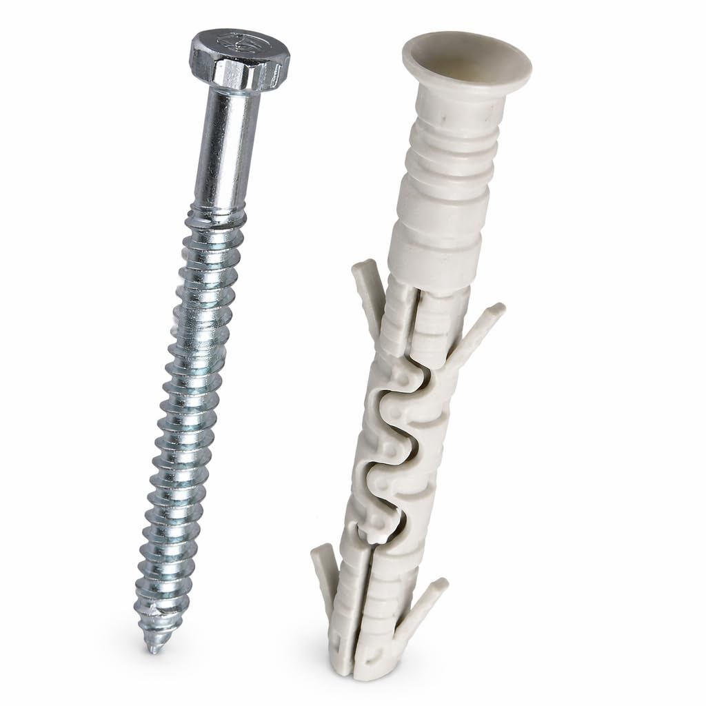 M8 (8mm x 120mm) Wall Plugs & M6 Hex Screws Heavy Duty by Keple 50 Pack Wall Mounting Screws Plugs Fully Threaded with Galvanized Steel Concrete Screws Anchor & Wall Plug Set Brick Mounting Anchor