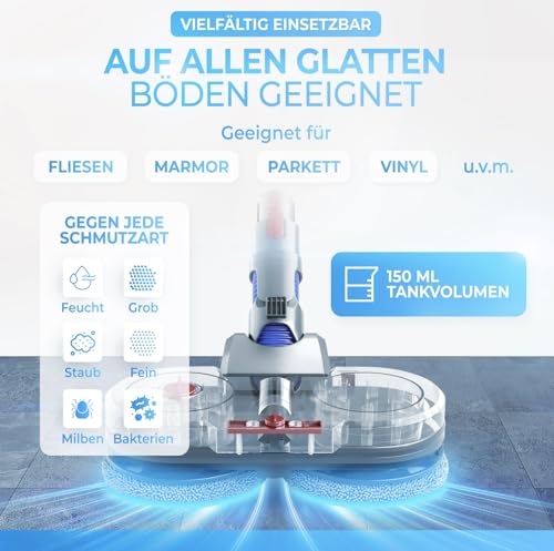 Test Winner - Mop Attachment for Dyson V7/V8/V10/V11/V15/Gen5 - Electric Vacuum Cleaner - Mop Attachment - Wet and Dry Vacuum Cleaner - with Removable Water Tank, Filling Container & 8 Washable Mops