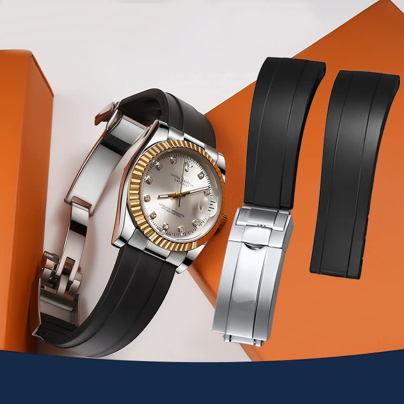 Wentokye Rubber Watchband For Rolex SUBMARINER GHOST DATEJUST OYSTERPERTUAL DAYTONA YACHTMASTER Deployment Buckle 20mm Rolex Rubber Strap Replacement