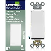 Leviton 5691-2W 15 Amp, 120/277 Volt, Decora Plus Rocker Single-Pole AC Quiet Switch, Commercial Grade, White