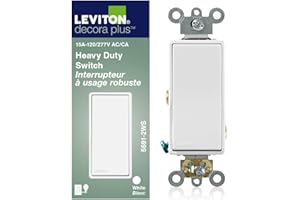 Leviton 5691-2W 15 Amp, 120/277 Volt, Decora Plus Rocker Single-Pole AC Quiet Switch, Commercial Grade, White