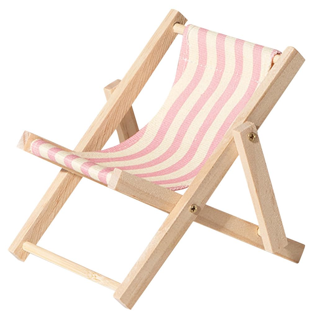 Abaodam Phone Stand for Desk - Wooden Mobile Phone Holder with Cute Beach Chair Design, Foldable Canvas Deckchair Dock for Office Essentials, Miniature Business Card Display & Boho Desktop Decor