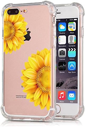 Sunflower iPhone 7 Plus Case, iPhone 8 Plus Case, OJSCOV Clear Flower Design Soft TPU Floral Printed Bumper Protective Cover, 5.5 inch (Sunflower)