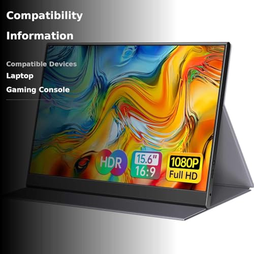 ForHelp Monitor portátil de 15,6 pulgadas, 1080P USB-C HDMI segundo monitor externo para computadora portátil, PC, teléfono Mac, PS, Xbox, Swich, pantalla para juegos IPS ultradelgada de marco cero/cubierta inteligente premium
