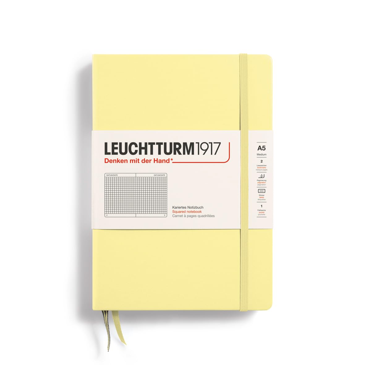 LEUCHTTURM1917 365487 Notebook Medium (A5), Hardcover, 251 Numbered Pages, Vanilla, Squared