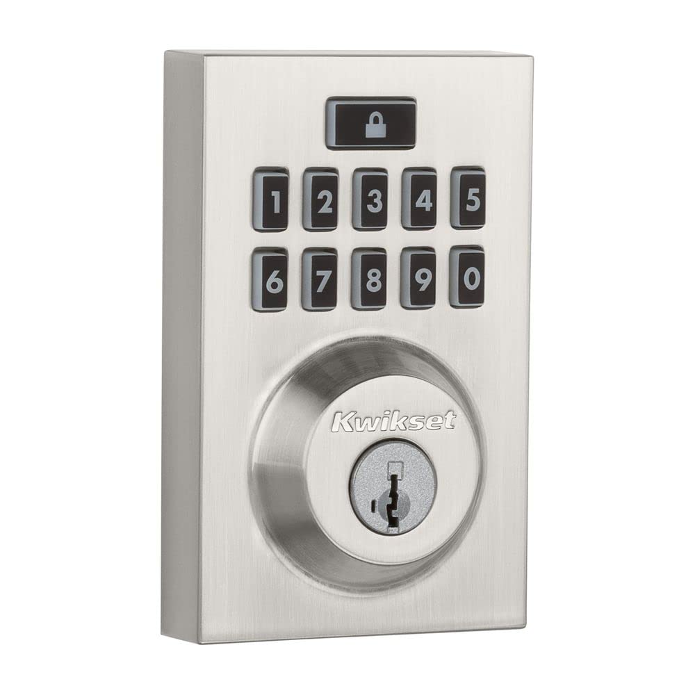 Photo 1 of Kwikset 914 Contemporary Keypad SmartCode Electronic Deadbolt Smart Lock featuring SmartKey Security and ZigBee 3.0 Technology in Satin Nickel