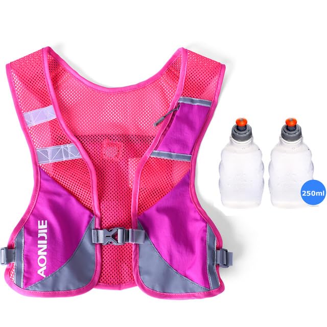AONIJIE 5L Running Vest for Women & Men, Reflective Hydration Backpack, Lightweight and Adjustable Hydration Pack for Outdoor Sports, Cycling, Climbing and Hiking (rose and 250ml bottle)