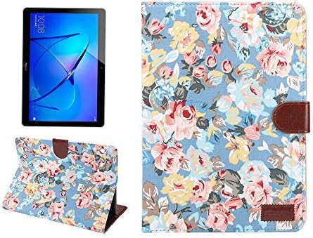 Huawei MediaPad T3 10.0 Case,JYZR [Floral Cloth Pattern] PU Leather Wallet Sleep Wake up Case with Stand Card Slot Cover case for Huawei MediaPad T3 10.0 inch,Blue Flower