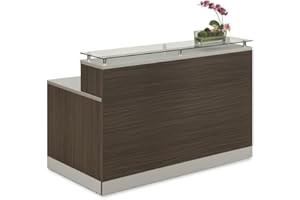 NBF SIGNATURE SERIES NBF Modern Reception Desk Counter Office Lobby Salon Retail Checkout Desk Compact 63" W x 32" D Driftwood Laminate