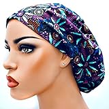 DK Scrub Hats Women’s Adjustable Bouffant Surgical Ponytail Cap Purple Blue Floral