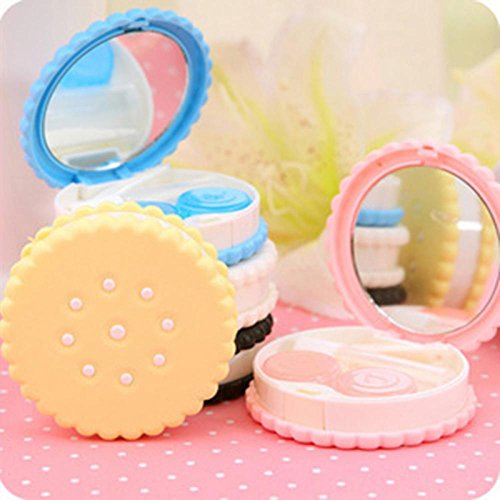WSERE 5 Colors Contact Lens Case Cookies Shaped Colored Contacts Box Container Travel Kit, Full Equipped, Safe and Leakage-Proof(Yellow) - Thumbnail 6