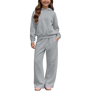 MXTPOV Big Girls Sweatsuit 2 Piece Casual Outfits Long Sleeve Hoodie Sweatshirts Loose Wide Leg Sweatpants Tracksuit Sets