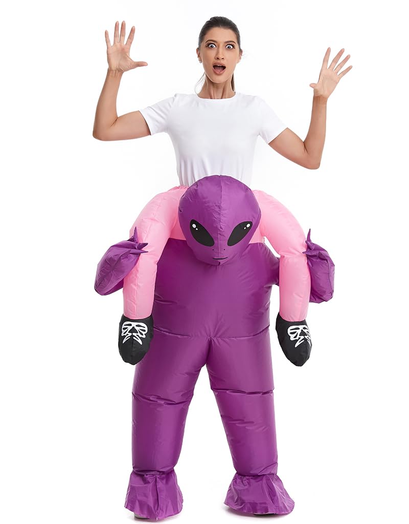 Photo 1 of HSCTEK Inflatable Alien Costume for Adult Men Women, Blow Up Alien Abduction for Youth, Riding Disfraz Carrying Halloween Teen, Purple