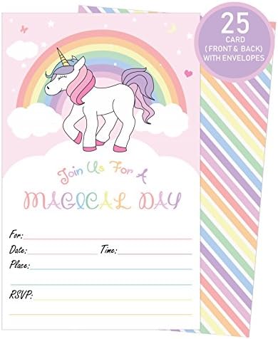 Unicorn Magical Invitations with Envelopes | 25 Invitations + 25 Envelopes | Birthday Party, Baby Showers Decorations and Other Events