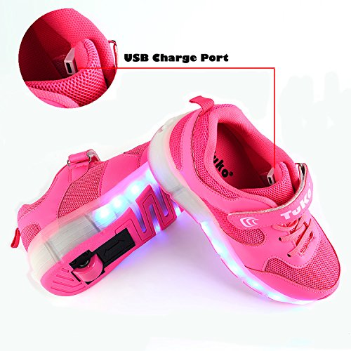 Tuko Rechargeable LED Skate Shoes for Girls,Rechargeable Light Roller Skate Shoes With Wheels Flashing Sneakers (4M)