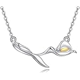 URONE Flower Necklace 925 Sterling Silver Calla Lily/Orchid/Red Rose/Poppy/Plumeria Rubra Flower Necklace Jewelry Gift for Women