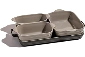 Our Place Bakeware Set | 5-Piece Nonstick, Toxin-Free, Ceramic, Stoneware Set with Oven Pan, Bakers, & Oven Mat | Space-Saving Nesting Design | Oven-Safe | Bake, Roast, Griddle and more | Char
