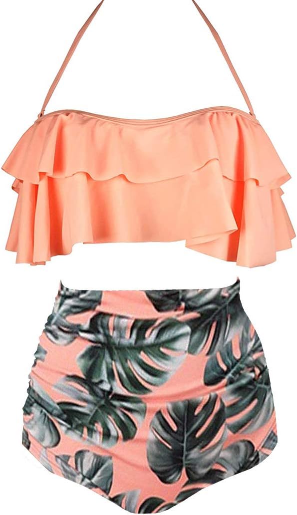 AOQUSSQOAWomen Swimsuit High Waist Flounce Bikini Set Halter Ladies Swimming Costume Beach Bathing Swimwear