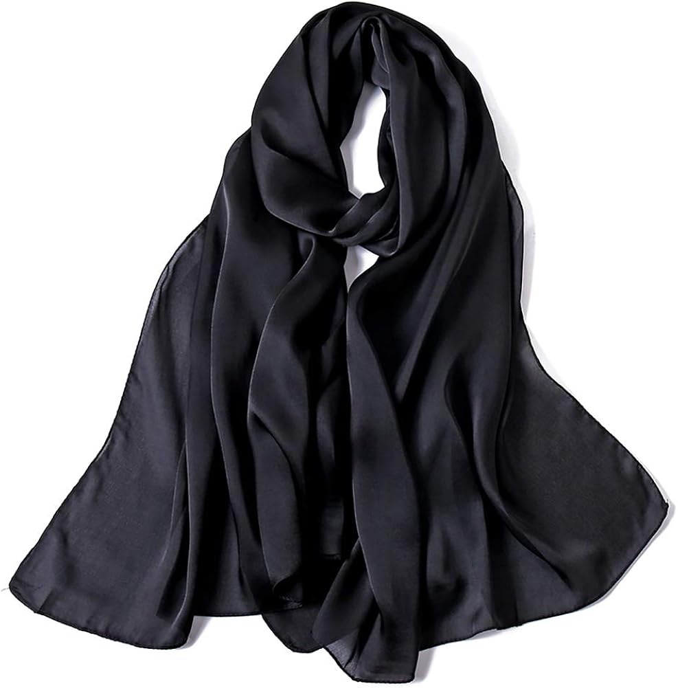Mulberry Silk scarf EVQ Womans Long 100 Black Silk Scarf Shawl Wrap